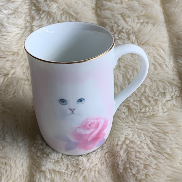 Vintage 80s Harrison white Persian cat with rose Mug rare collectible - Picture 7 of 12